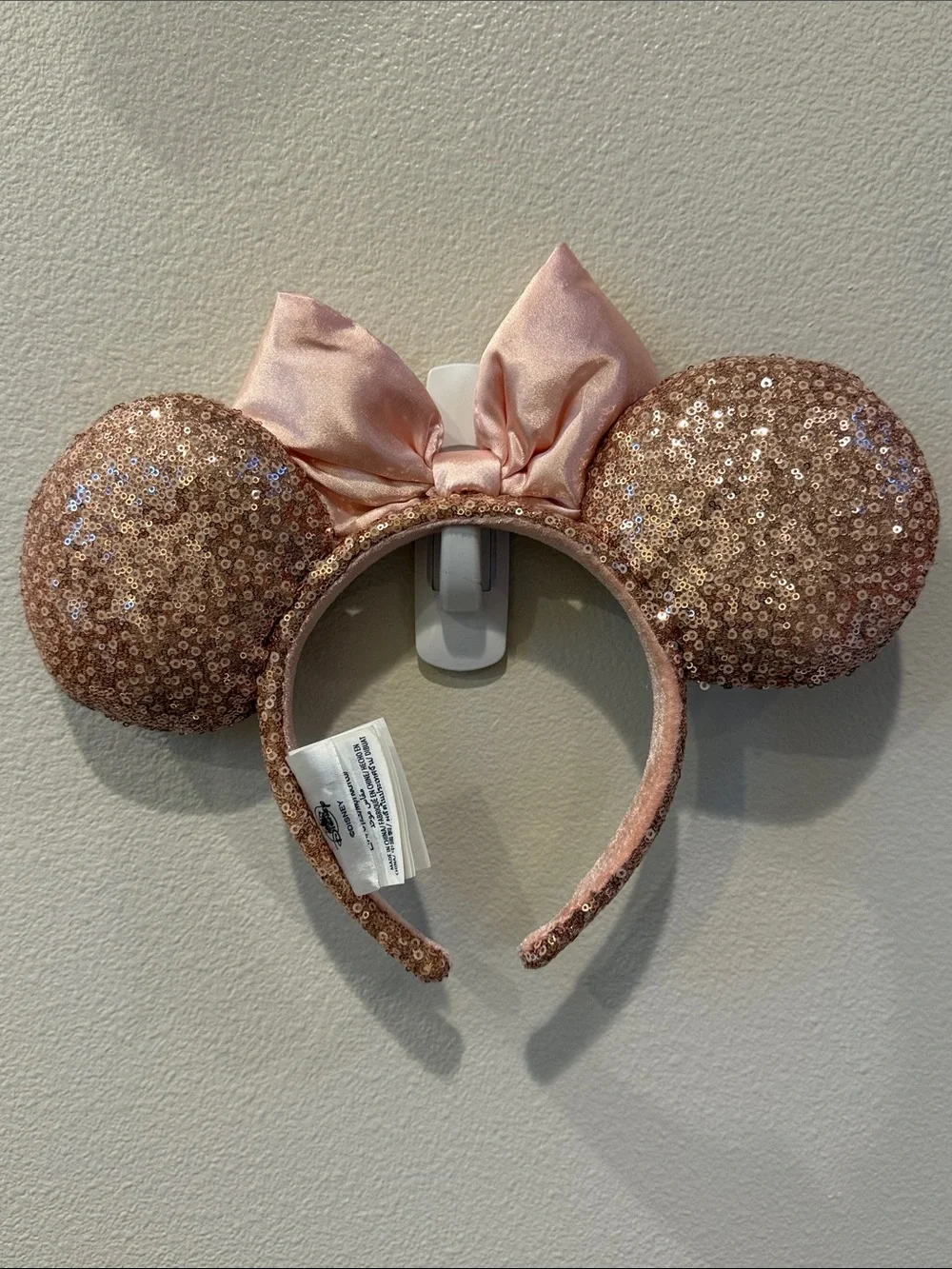 Disney Parks Sparkle Rose Gold Sequin Minnie Ears with Bow